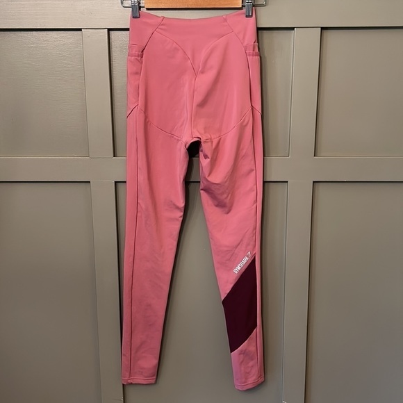 GYMSHARK Asymmetric Leggings Crossover Waist High Rise Dusky Pink/Dark Ruby S - Picture 11 of 15